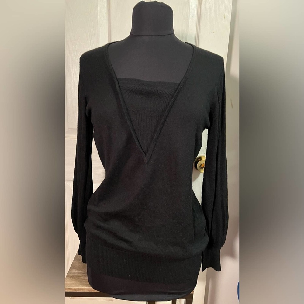 Searle Black Silk & Cashmere Blend V-Neck Tunic Sweater  M